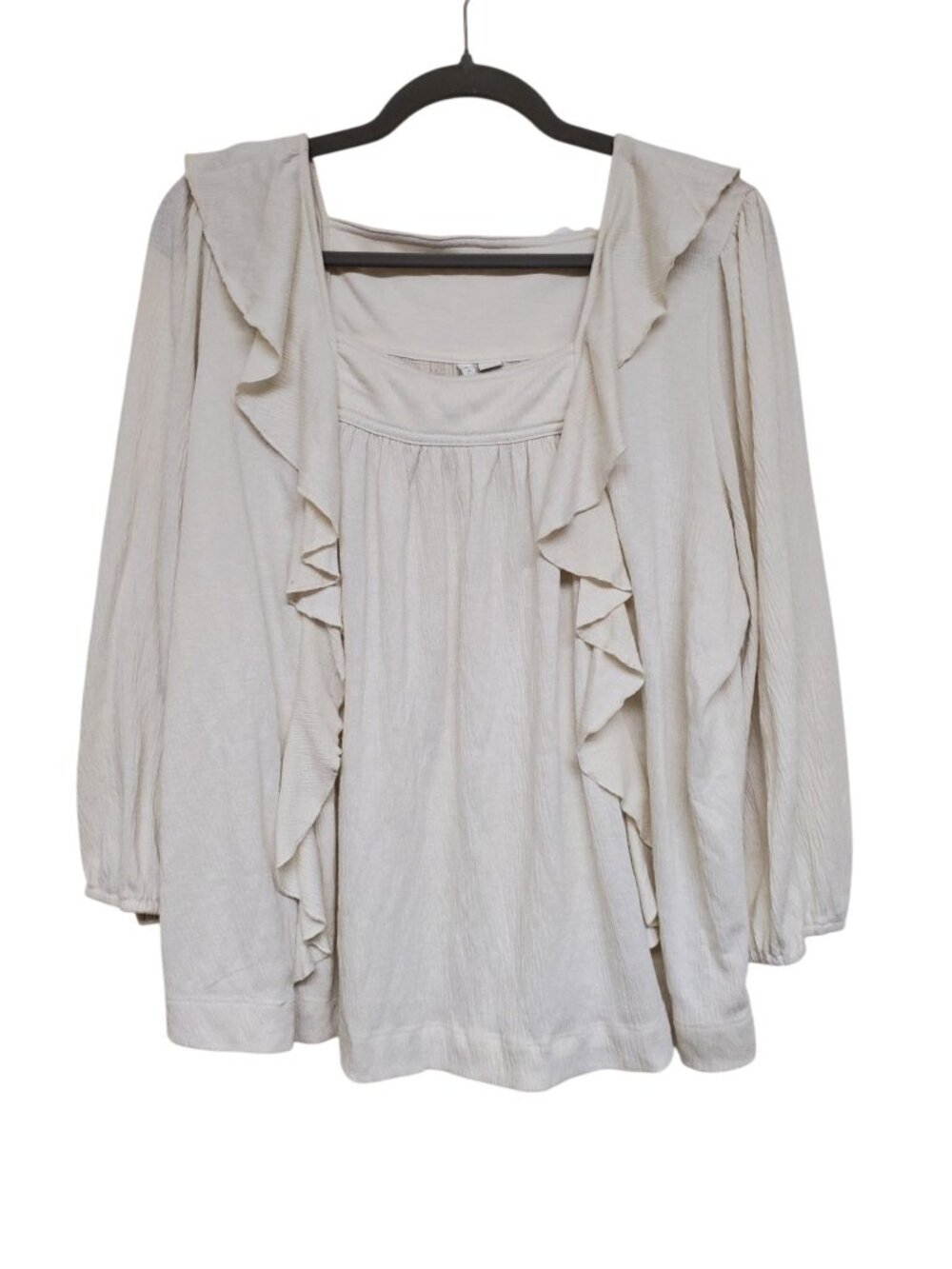 Cato Women's Square Neck Cream Ruffle Gauze Knit Long Sleeve Peasant Top XL